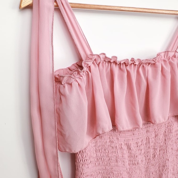 🆕 Lulu’s BOHEMIAN DUSTY PINK SMOCKED TIERED MAXI - Picture 6 of 8